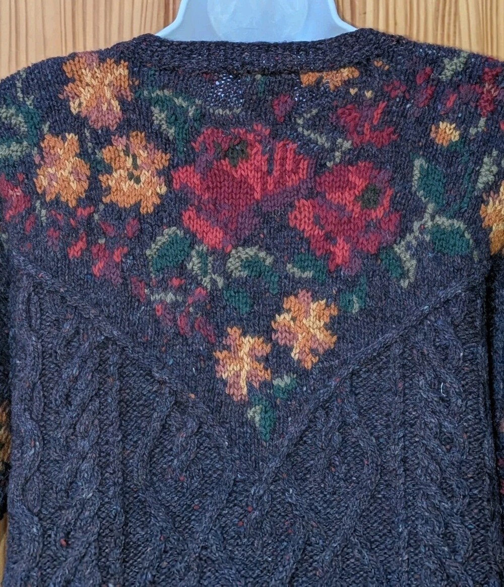 VTG 90s Laura Ashley Wool Tunic Sweater Womens S Floral Cottagecore Cable Knit - Picture 11 of 16